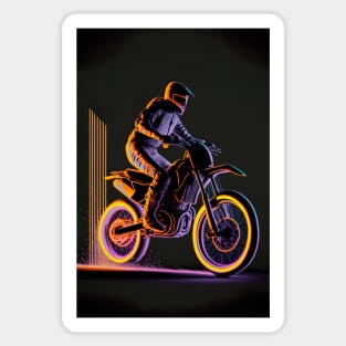 Dirt bike rider - orange and purple neon Sticker